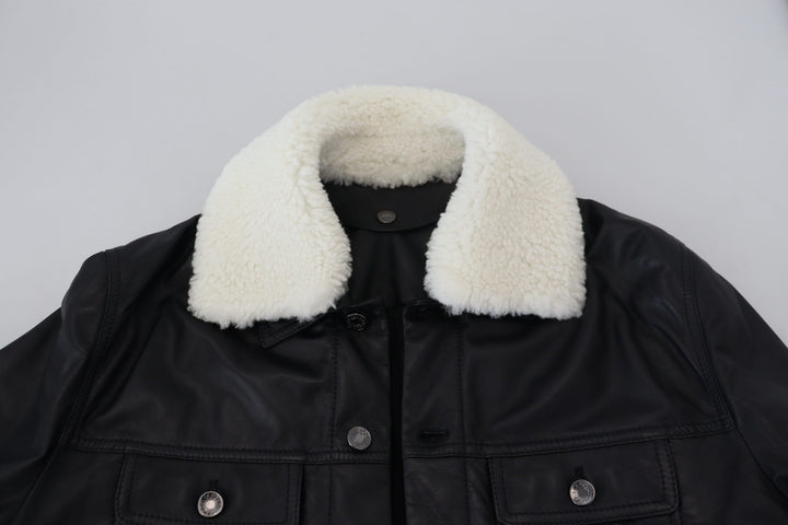Men’s Dolce &amp; Gabbana Black Lamb Leather Collared Men Coat Jacket