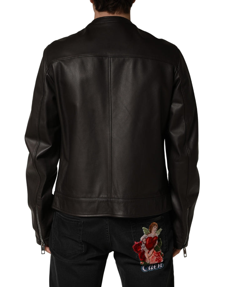 Men’s Dolce &amp; Gabbana Black Lambskinleather Full Zip Biker Jacket