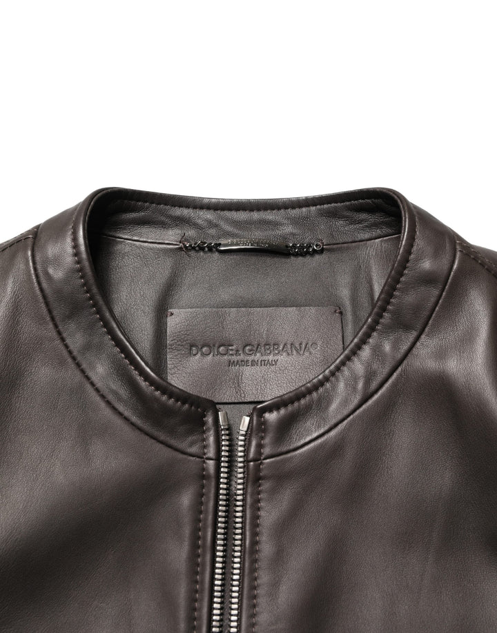 Men’s Dolce &amp; Gabbana Black Lambskinleather Full Zip Biker Jacket