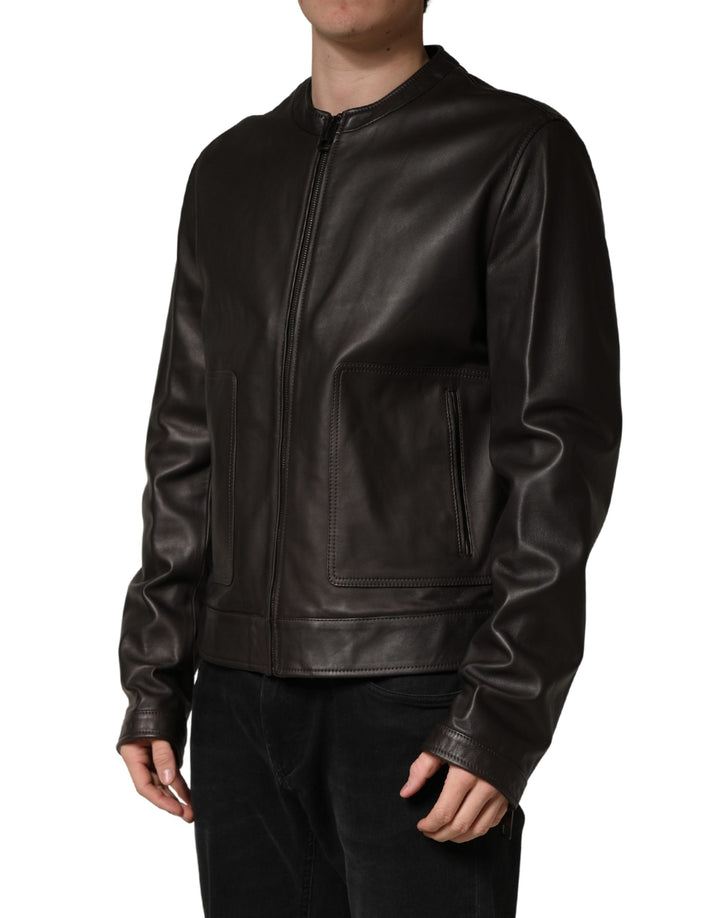 Men’s Dolce &amp; Gabbana Black Lambskinleather Full Zip Biker Jacket
