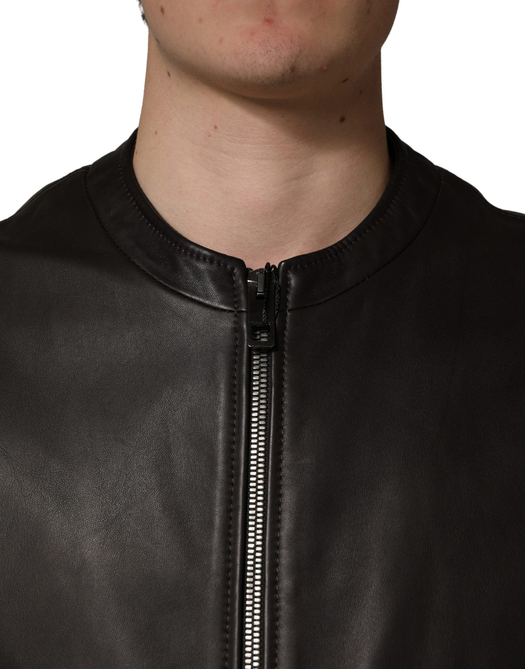 Men’s Dolce &amp; Gabbana Black Lambskinleather Full Zip Biker Jacket