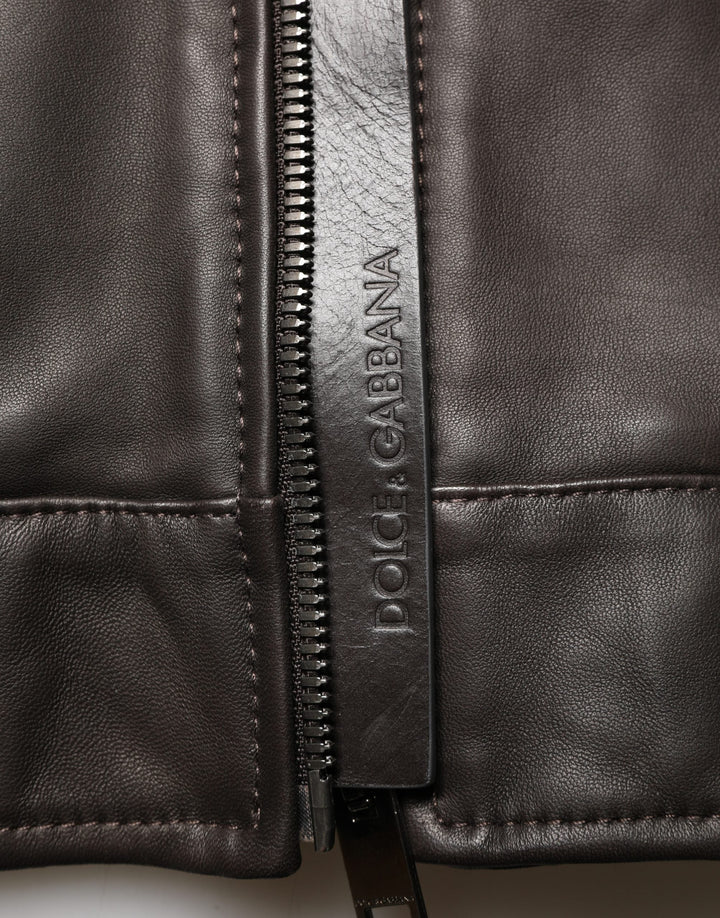 Men’s Dolce &amp; Gabbana Black Lambskinleather Full Zip Biker Jacket