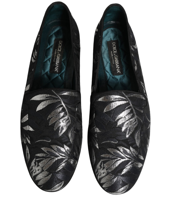 Men’s Dolce &amp; Gabbana Black Leaf Embroidery Dress Men Loafers Shoes