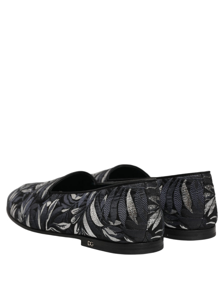 Men’s Dolce &amp; Gabbana Black Leaf Embroidery Dress Men Loafers Shoes
