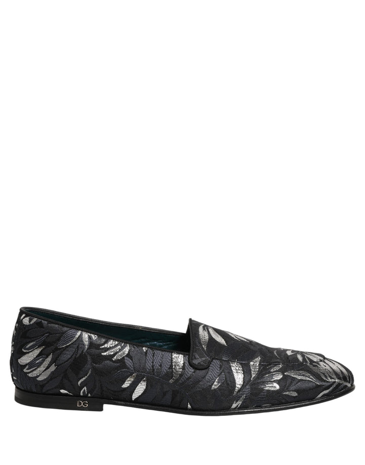 Men’s Dolce &amp; Gabbana Black Leaf Embroidery Dress Men Loafers Shoes
