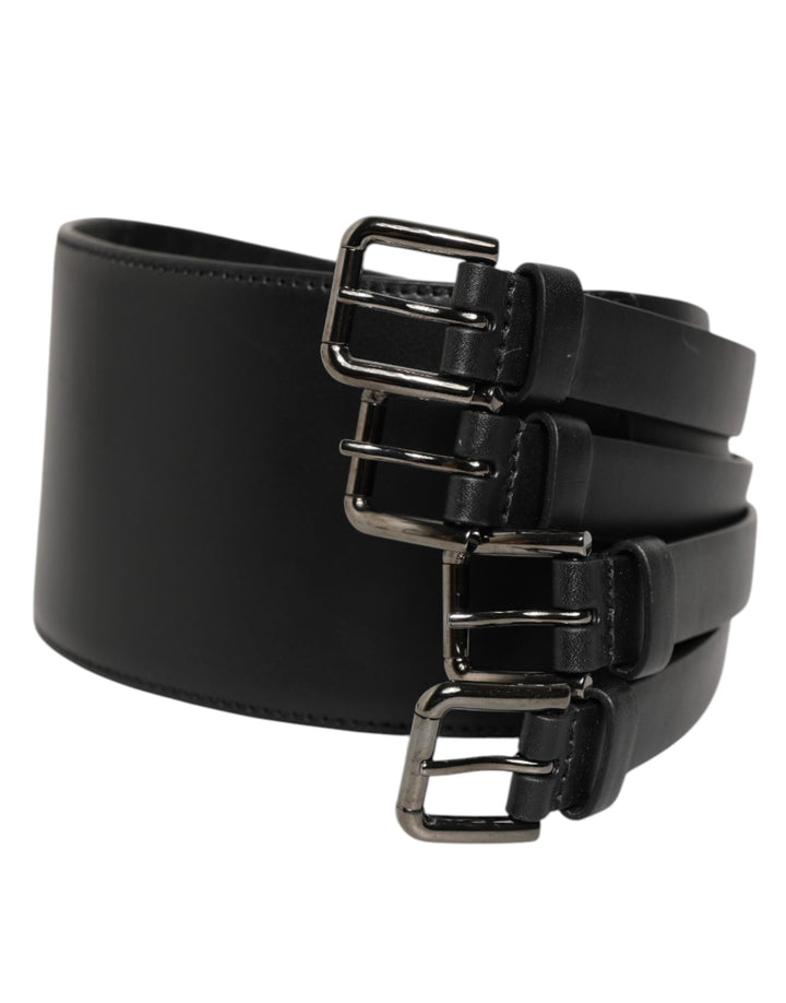 Dolce &amp; Gabbana Black Leather 4-strap Metal Multi-buckle Belt