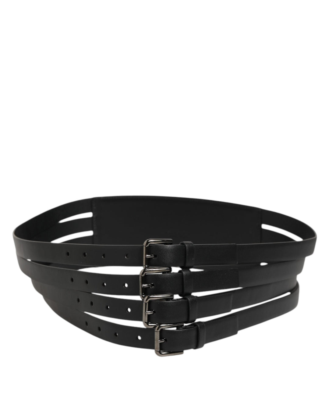 Dolce &amp; Gabbana Black Leather 4-strap Metal Multi-buckle Belt