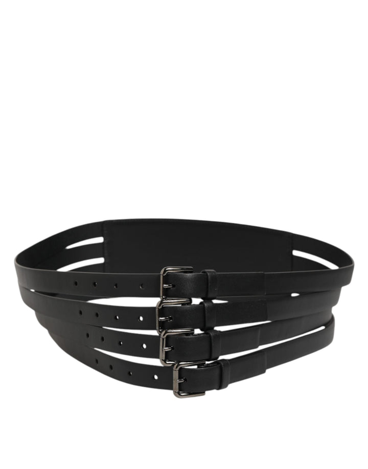 Dolce &amp; Gabbana Black Leather 4-strap Metal Multi-buckle Belt