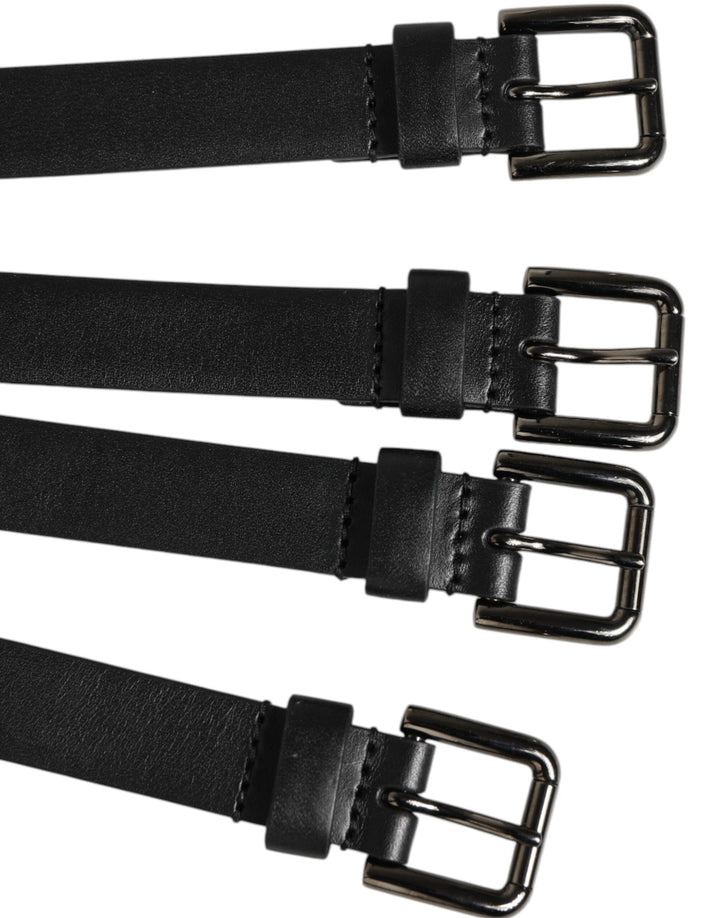 Dolce &amp; Gabbana Black Leather 4-strap Metal Multi-buckle Belt