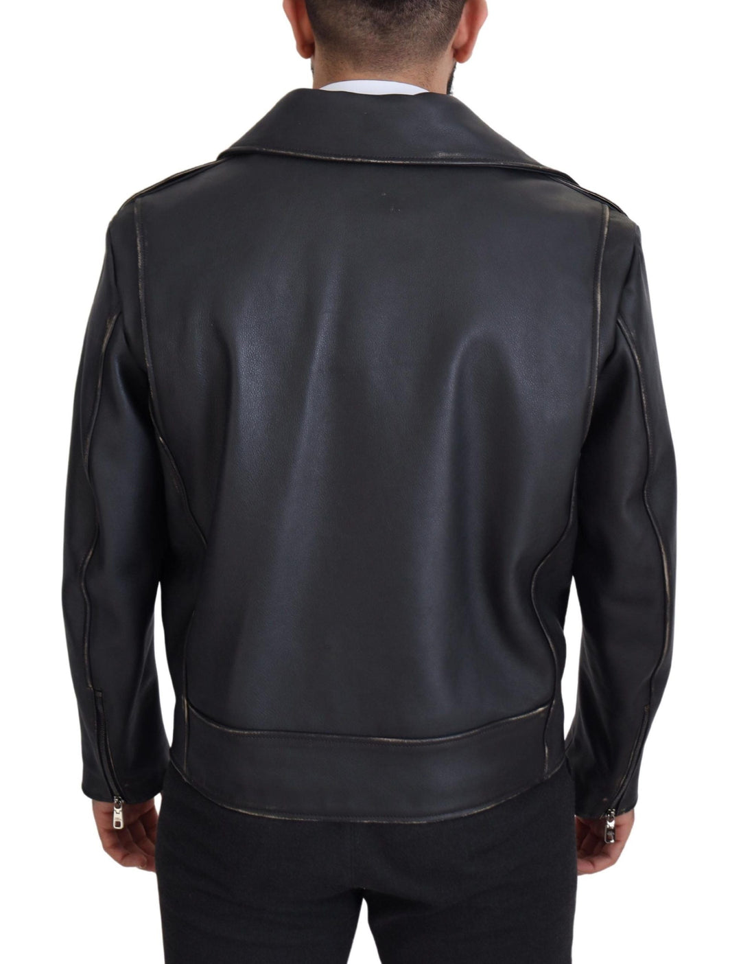 Men’s Dolce &amp; Gabbana Black Leather Biker Coat Zipper Jacket