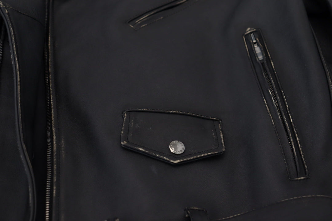 Men’s Dolce &amp; Gabbana Black Leather Biker Coat Zipper Jacket