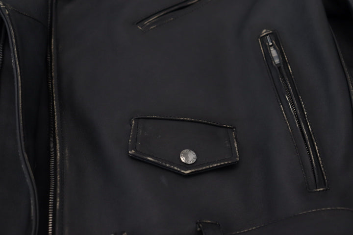 Men’s Dolce &amp; Gabbana Black Leather Biker Coat Zipper Jacket
