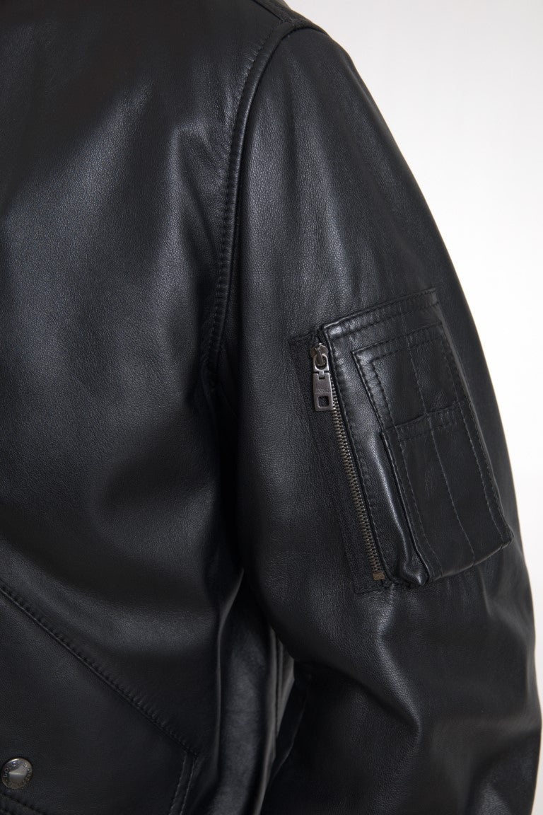 Men’s Dolce & Gabbana Black Leather Blouson Full Zip Bomber Jacket