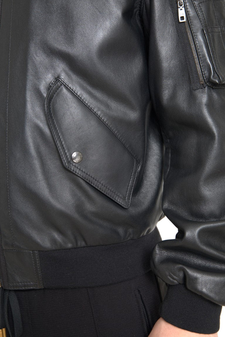 Men’s Dolce &amp; Gabbana Black Leather Blouson Full Zip Bomber Jacket
