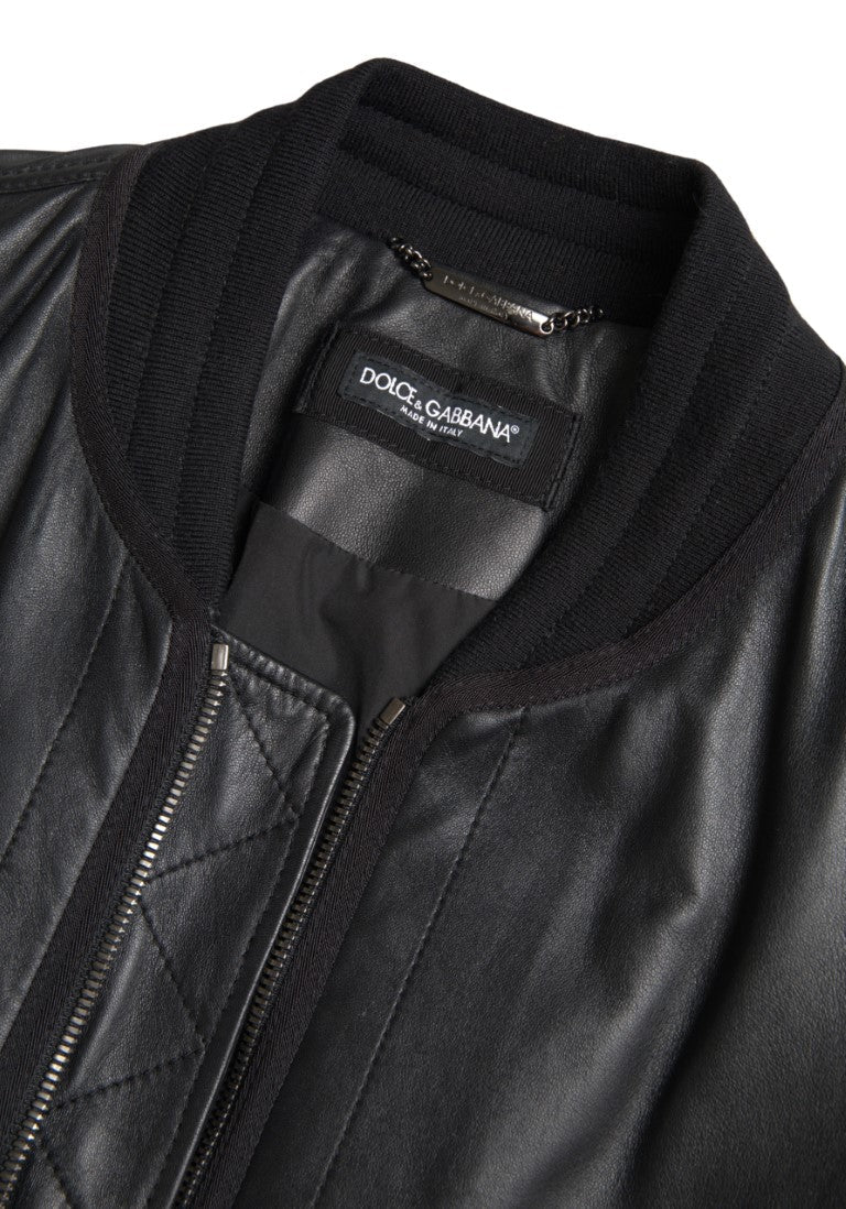 Men’s Dolce &amp; Gabbana Black Leather Blouson Full Zip Bomber Jacket