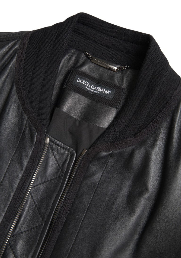 Men’s Dolce &amp; Gabbana Black Leather Blouson Full Zip Bomber Jacket