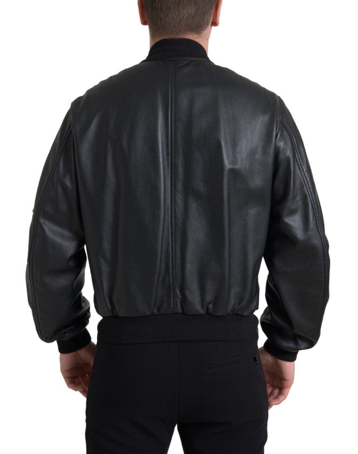Men’s Dolce &amp; Gabbana Black Leather Blouson Full Zip Bomber Jacket