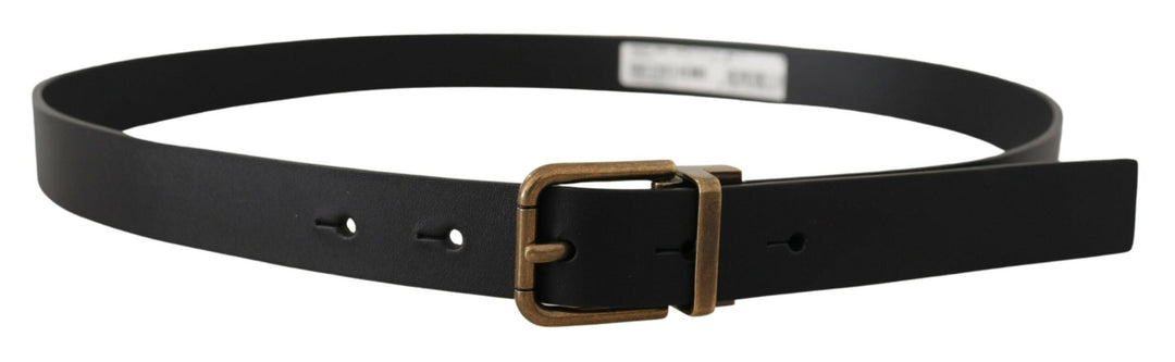 Dolce &amp; Gabbana Black Leather Brass Metal Box Buckle Belt