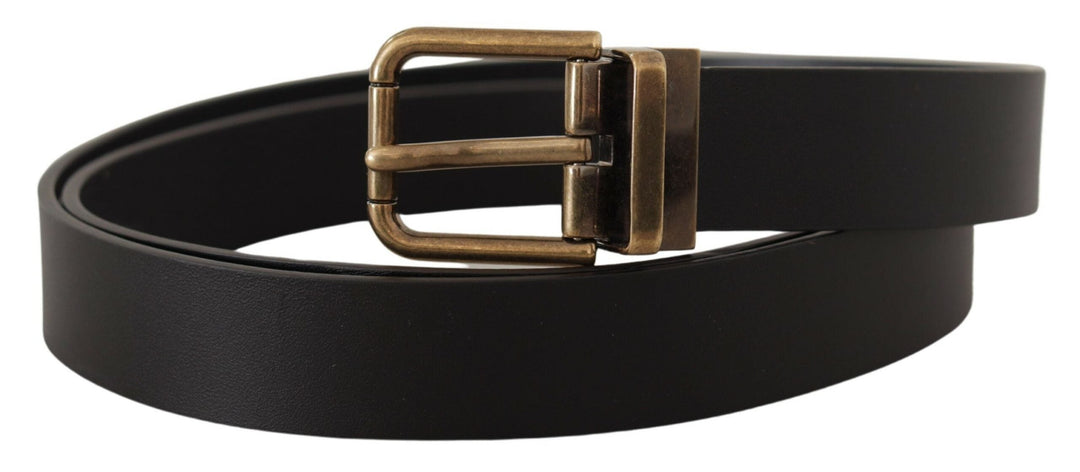 Dolce &amp; Gabbana Black Leather Brass Metal Box Buckle Belt