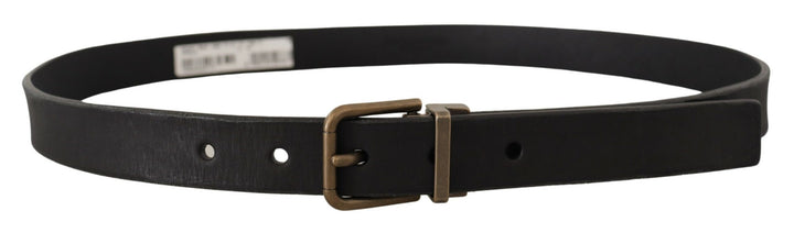 Dolce &amp; Gabbana Black Leather Brass Metal Grain Buckle Classic Belt