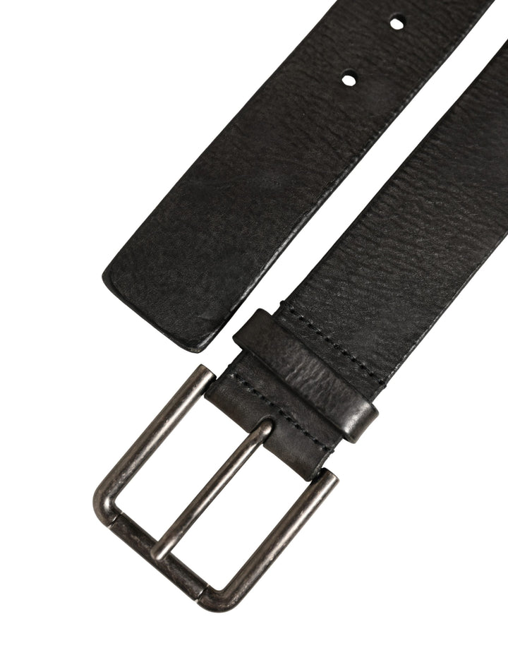 Dolce &amp; Gabbana Black Leather Brushed Metal Buckle Men Belt