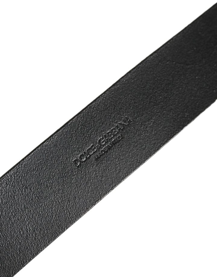 Dolce &amp; Gabbana Black Leather Brushed Metal Buckle Men Belt