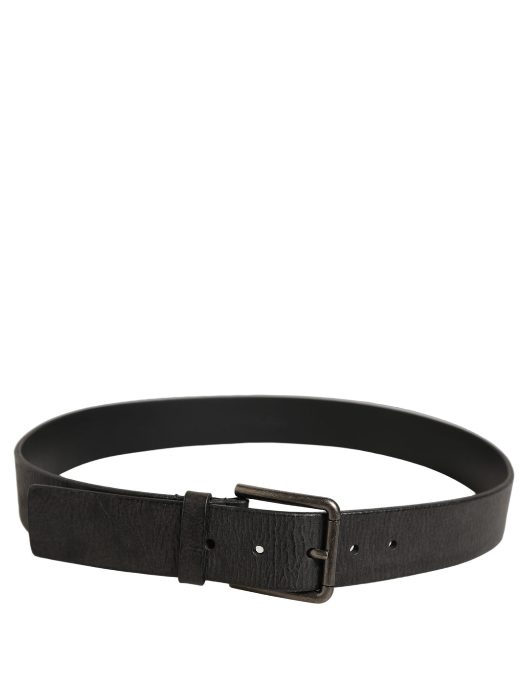 Dolce &amp; Gabbana Black Leather Brushed Metal Buckle Men Belt