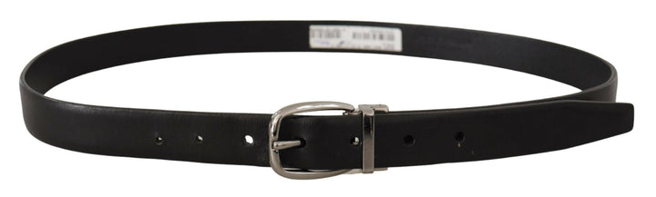 Dolce &amp; Gabbana Black Leather Chrome Logo Metal Buckle Belt