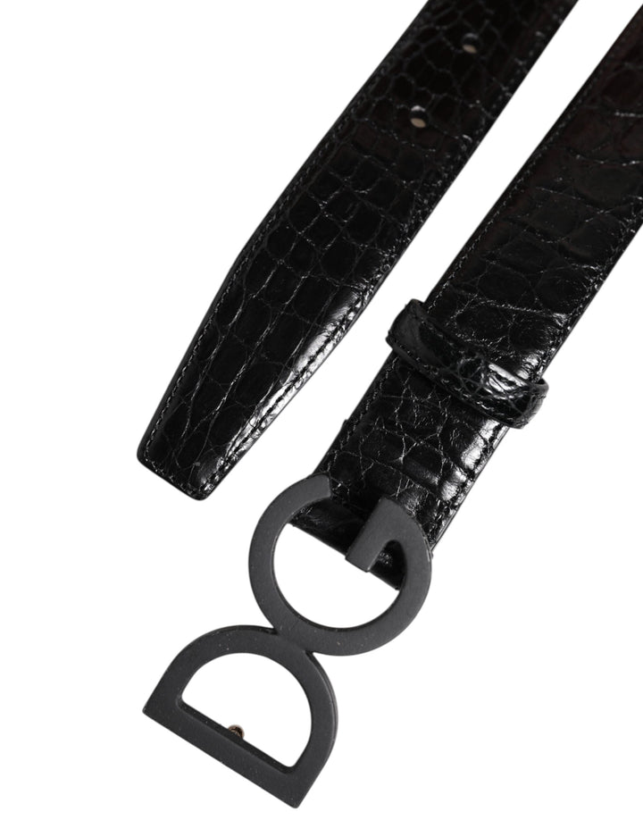 Dolce &amp; Gabbana Black Leather Classic Metal Dg Buckle Belt