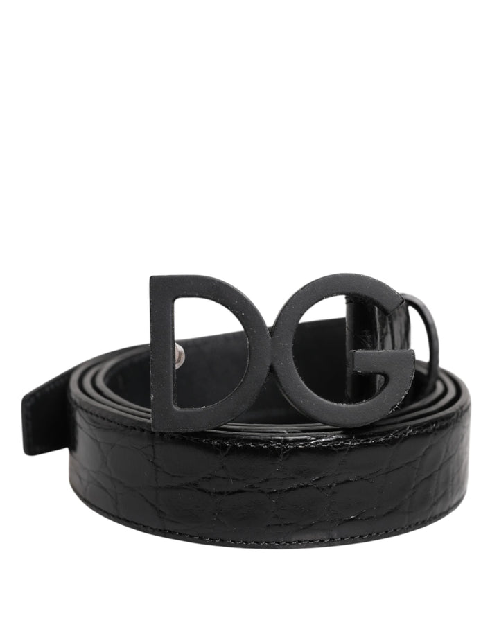 Dolce &amp; Gabbana Black Leather Classic Metal Dg Buckle Belt