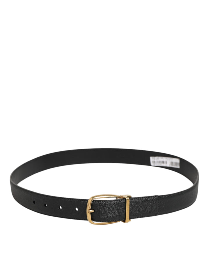 Dolce &amp; Gabbana Black Leather Classic Metal Logo Buckle Belt