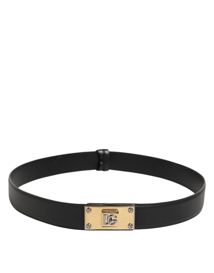 Dolce &amp; Gabbana Black Leather Classic Metal Logo Buckle Belt