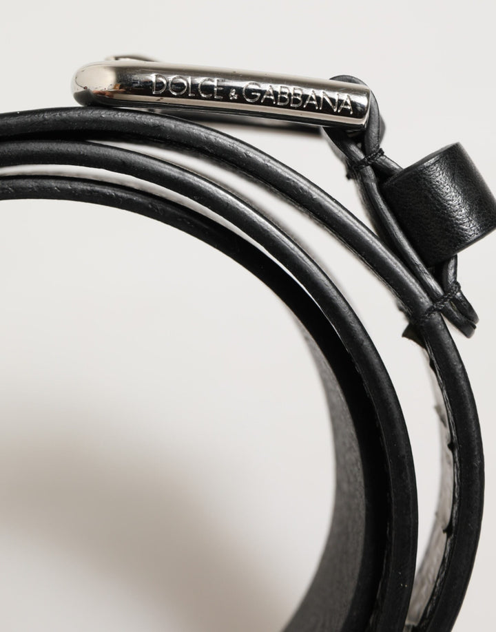 Dolce &amp; Gabbana Black Leather Classic Metal Logo Buckle Belt
