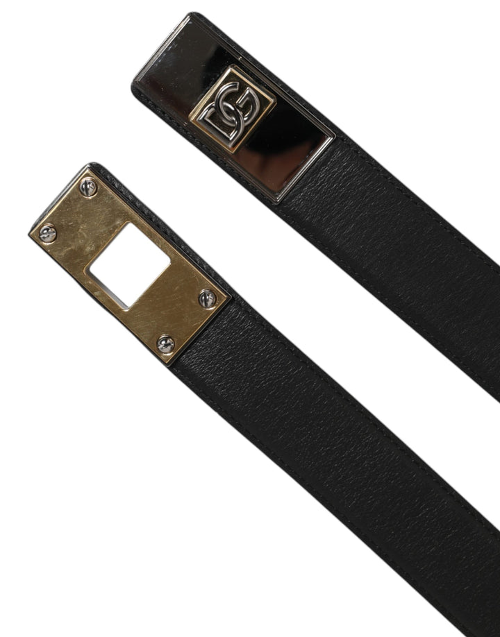Dolce &amp; Gabbana Black Leather Classic Metal Logo Buckle Belt