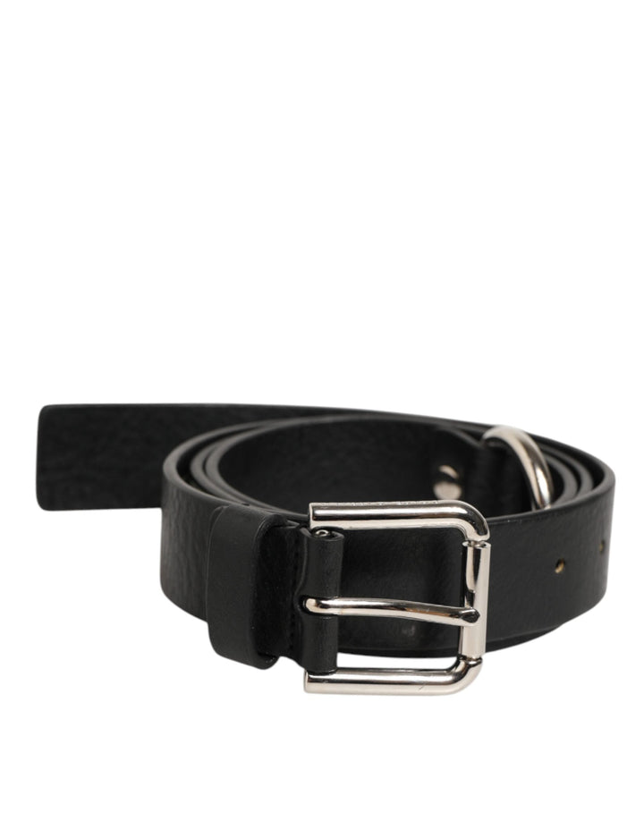 Dolce &amp; Gabbana Black Leather Classic Metal Logo Buckle Belt