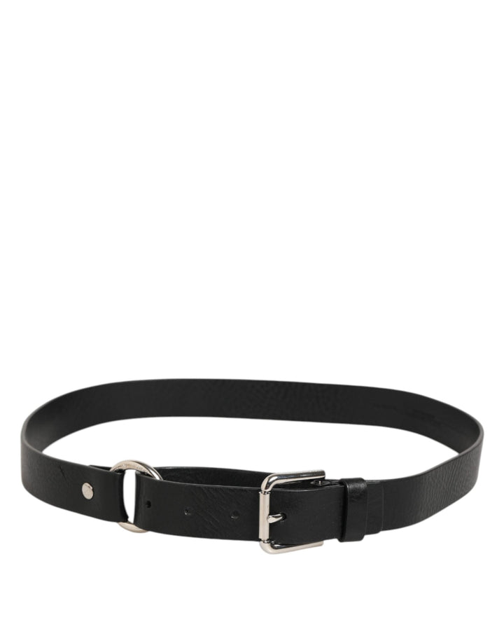 Dolce &amp; Gabbana Black Leather Classic Metal Logo Buckle Belt