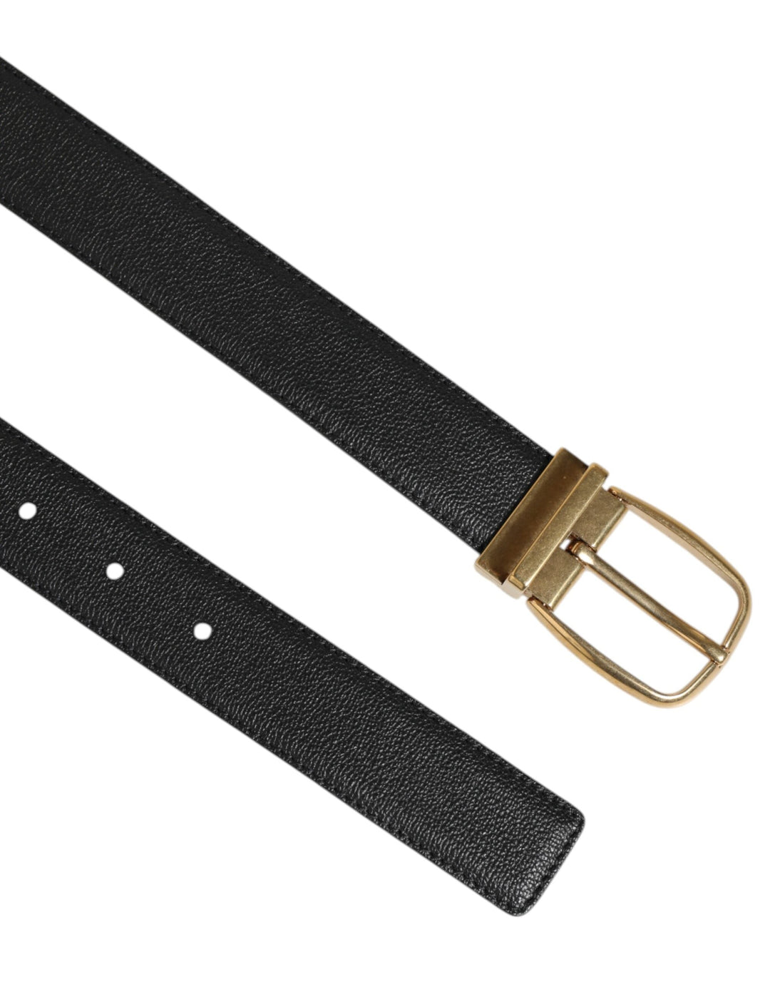 Dolce &amp; Gabbana Black Leather Classic Metal Logo Buckle Belt