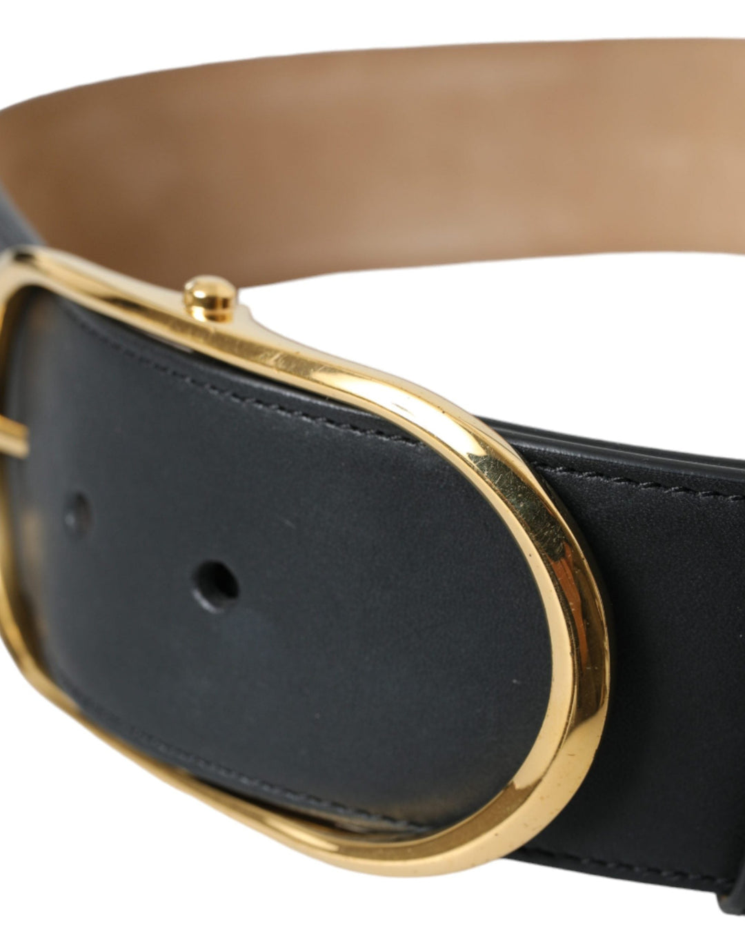 Dolce &amp; Gabbana Black Leather Classic Metal Oval Buckle Belt
