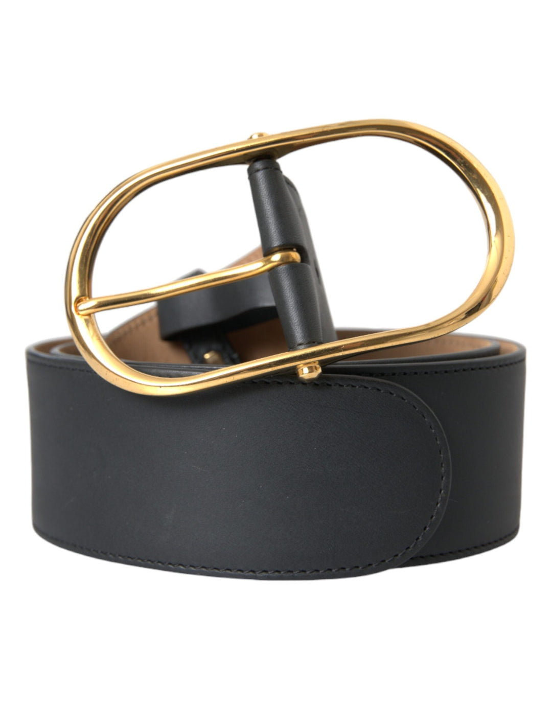 Dolce &amp; Gabbana Black Leather Classic Metal Oval Buckle Belt