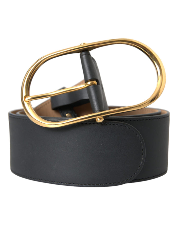 Dolce &amp; Gabbana Black Leather Classic Metal Oval Buckle Belt