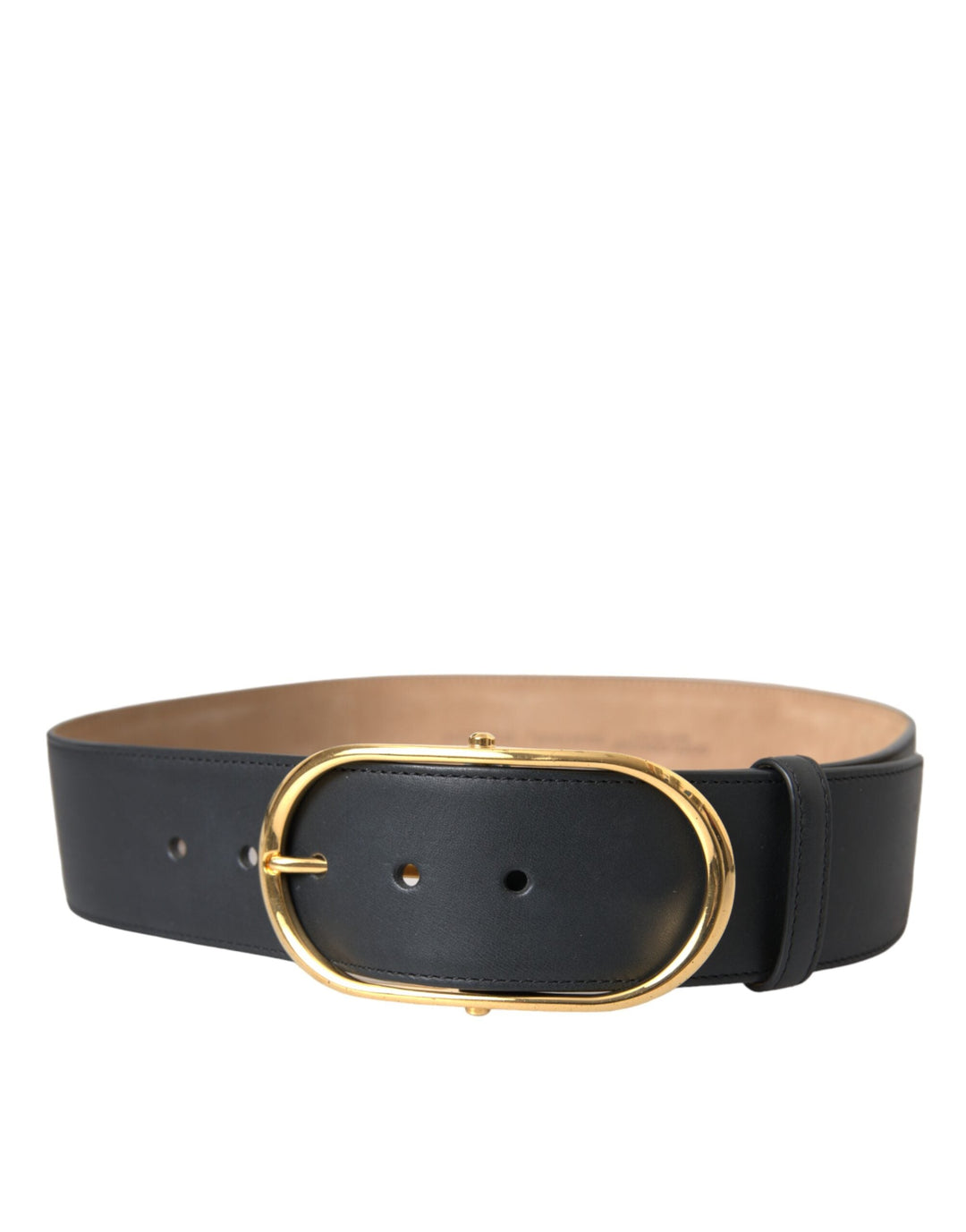 Dolce &amp; Gabbana Black Leather Classic Metal Oval Buckle Belt