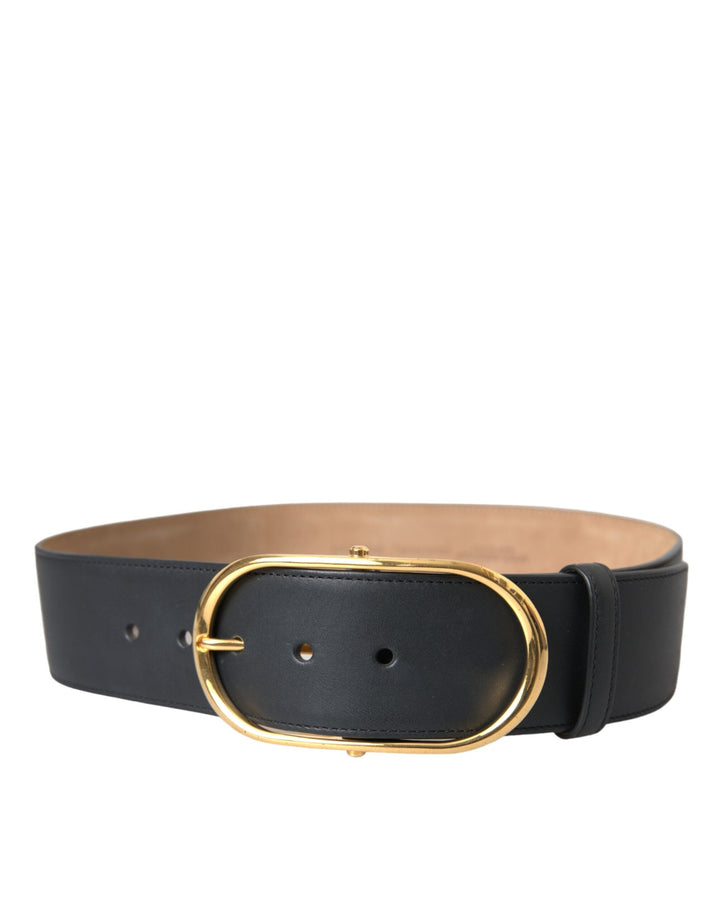 Dolce &amp; Gabbana Black Leather Classic Metal Oval Buckle Belt