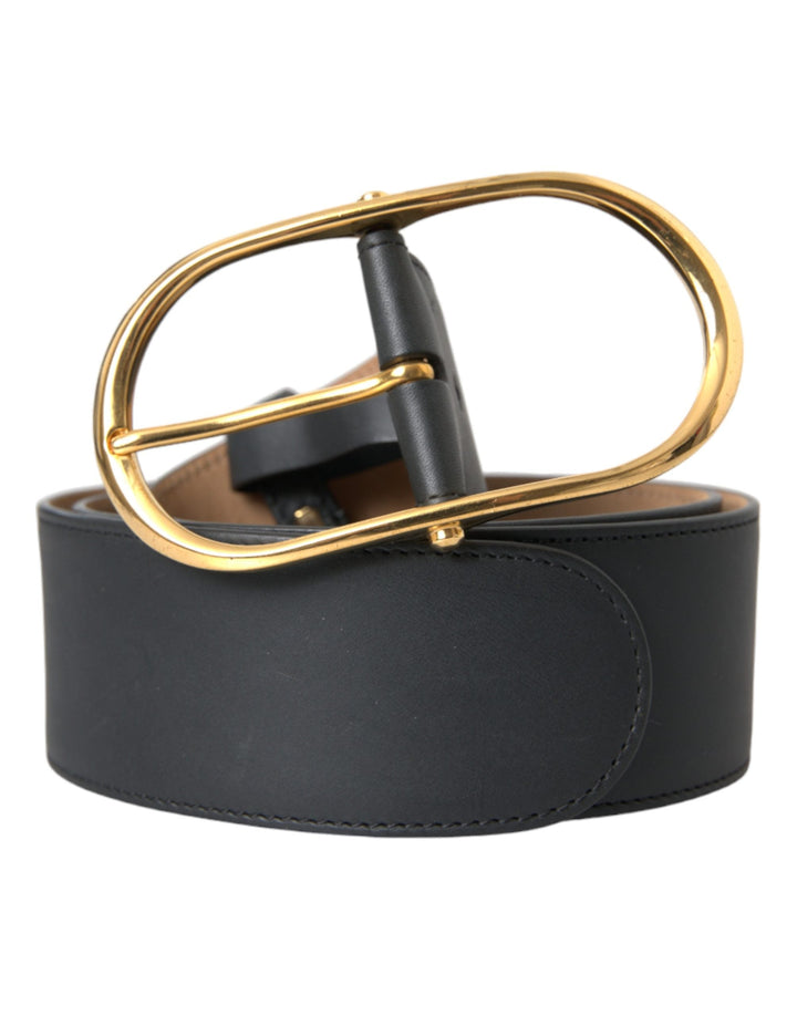 Dolce &amp; Gabbana Black Leather Classic Metal Oval Buckle Belt