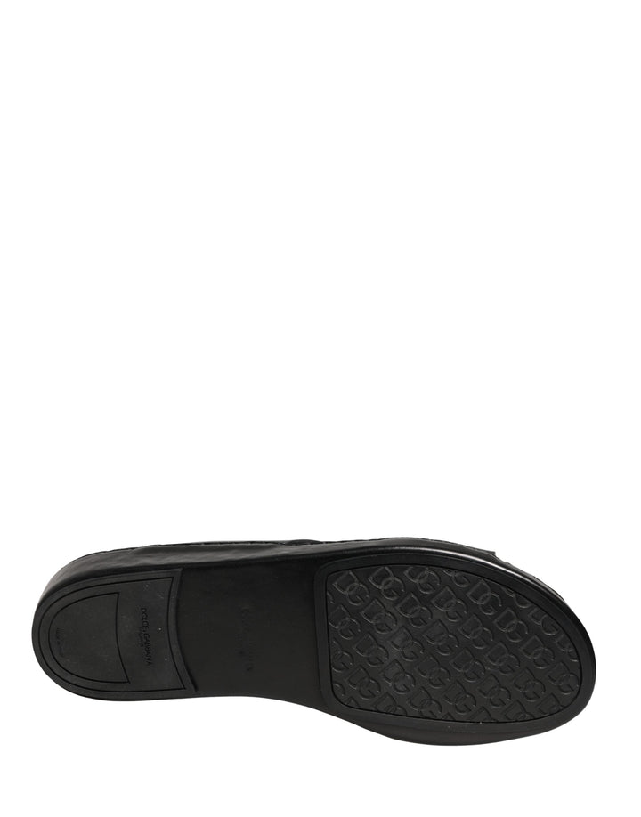 Dolce &amp; Gabbana Black Leather Cutout DG Logo Sandals Shoes
