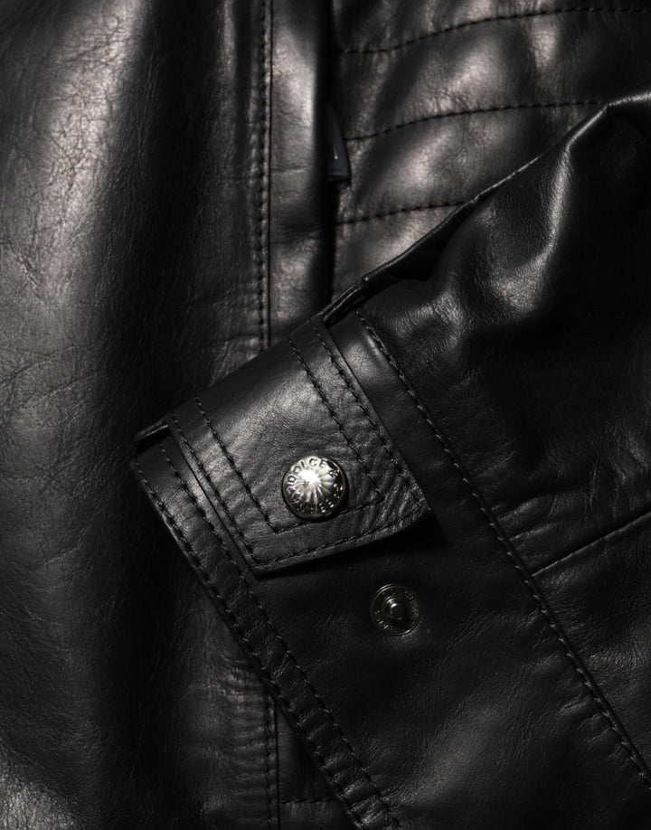 Men’s Dolce &amp; Gabbana Black Leather Full Zip Biker Blouson Jacket
