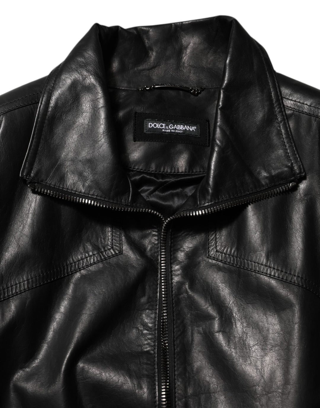 Men’s Dolce &amp; Gabbana Black Leather Full Zip Biker Blouson Jacket