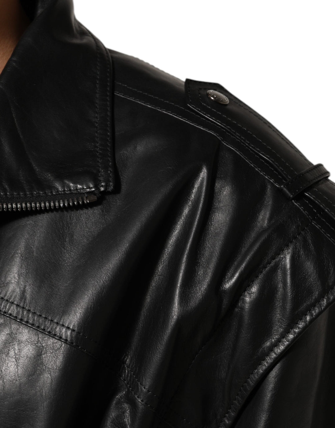 Men’s Dolce &amp; Gabbana Black Leather Full Zip Biker Blouson Jacket