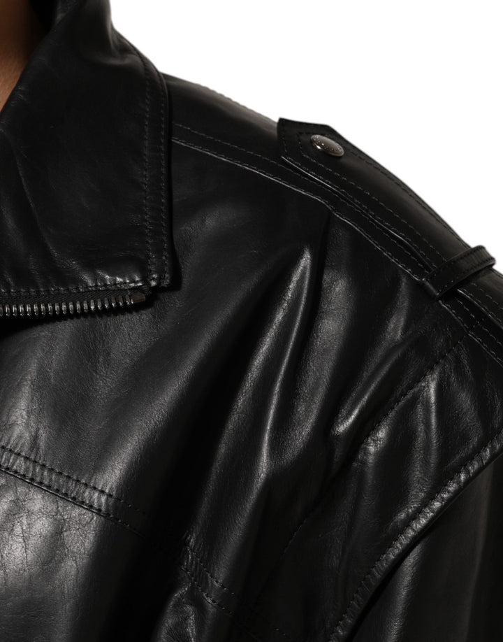 Men’s Dolce &amp; Gabbana Black Leather Full Zip Biker Blouson Jacket