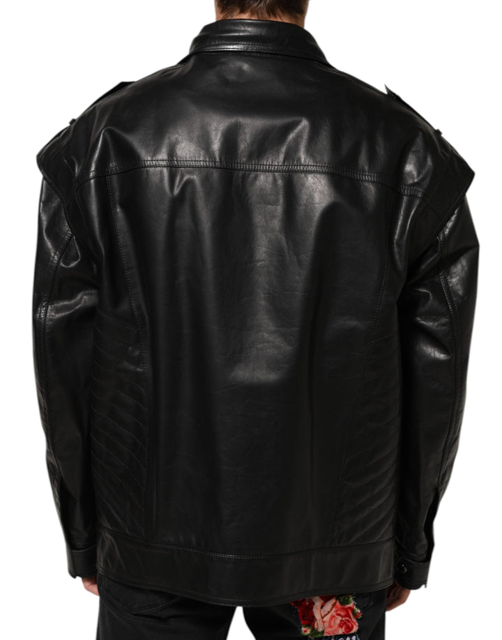 Men’s Dolce &amp; Gabbana Black Leather Full Zip Biker Blouson Jacket