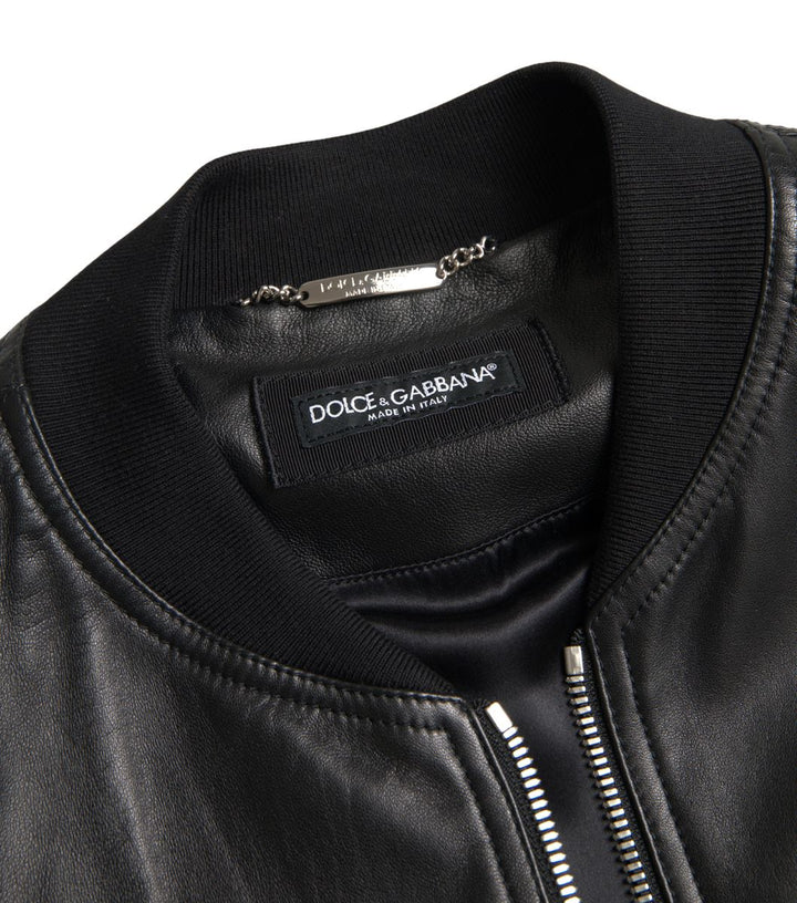 Men’s Dolce &amp; Gabbana Black Leather Full Zip Bomber Men Jacket